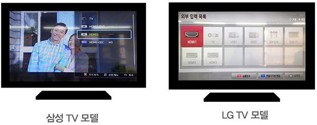 좌측 삼성 TV 모델, 우측 LG TV 모델 이미지