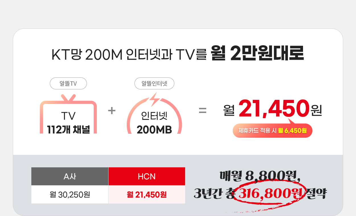 KT망 200M 인터넷과 TV를 월 2만원대로 - 자세한 내용은 다음 텍스트에서 설명