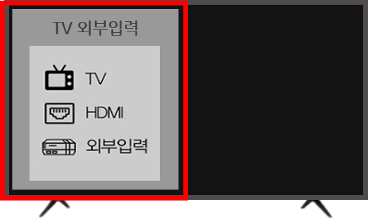 TV 모니터 TV 외부입력 전환창 화면 이미지