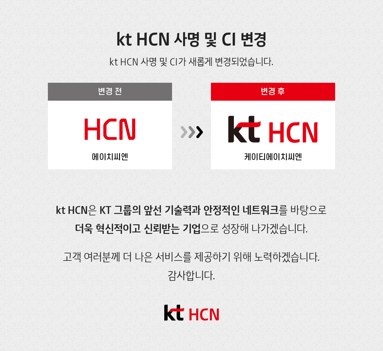 kt HCN 사명 및 CI 변경 - 자세한 내용은 다음 텍스트에서 설명