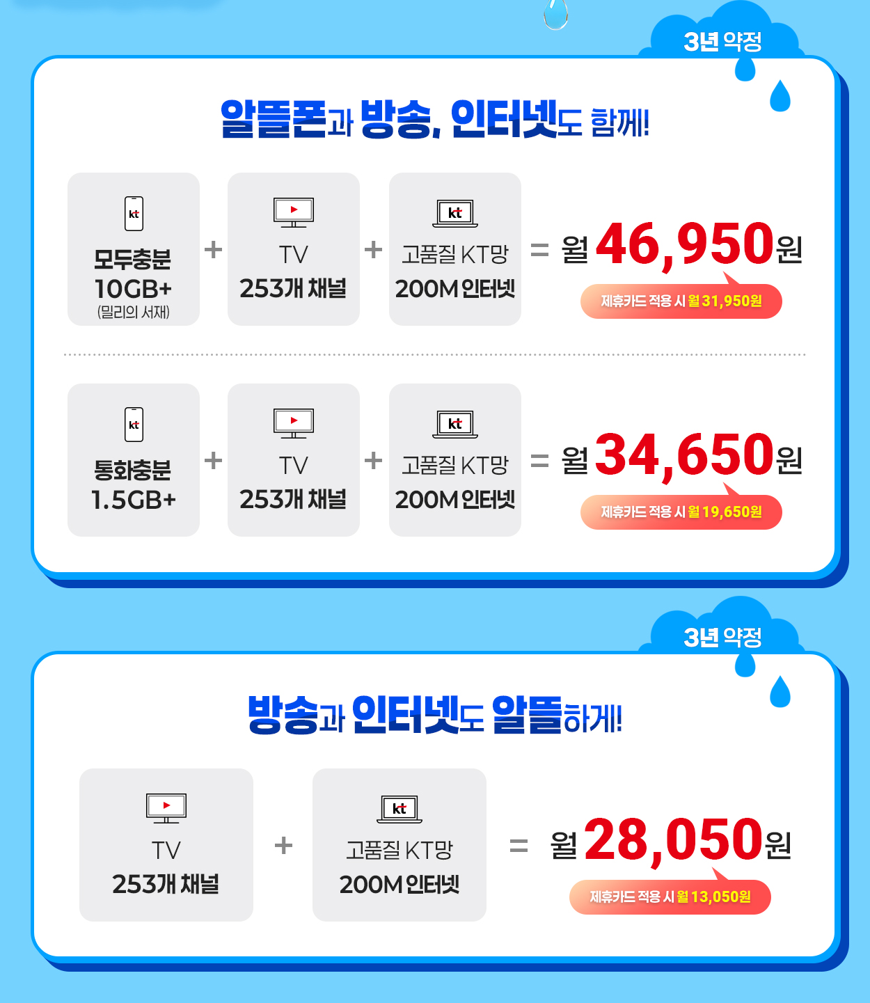 알뜰폰, 방송, 인터넷 요금 안내1 - 자세한 내용은 다음 텍스트에서 설명
