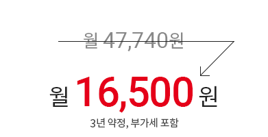 월 47,740원 → 월 16,500원 (3년 약정, 부가세 포함)