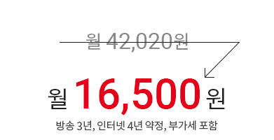 월 42,020원 → 월 16,500원 (방송 3년, 인터넷 4년 약정, 부가세 포함)