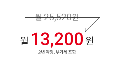 월 25,520원 → 월 13,200원 (3년 약정, 부가세 포함)