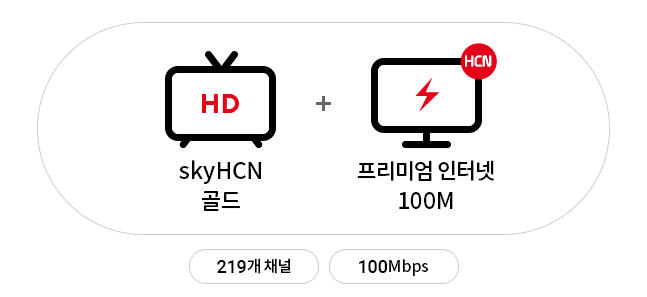 HD skyHCN골드/219개 채널 + HCN 프리미엄 인터넷 100M/100Mbps